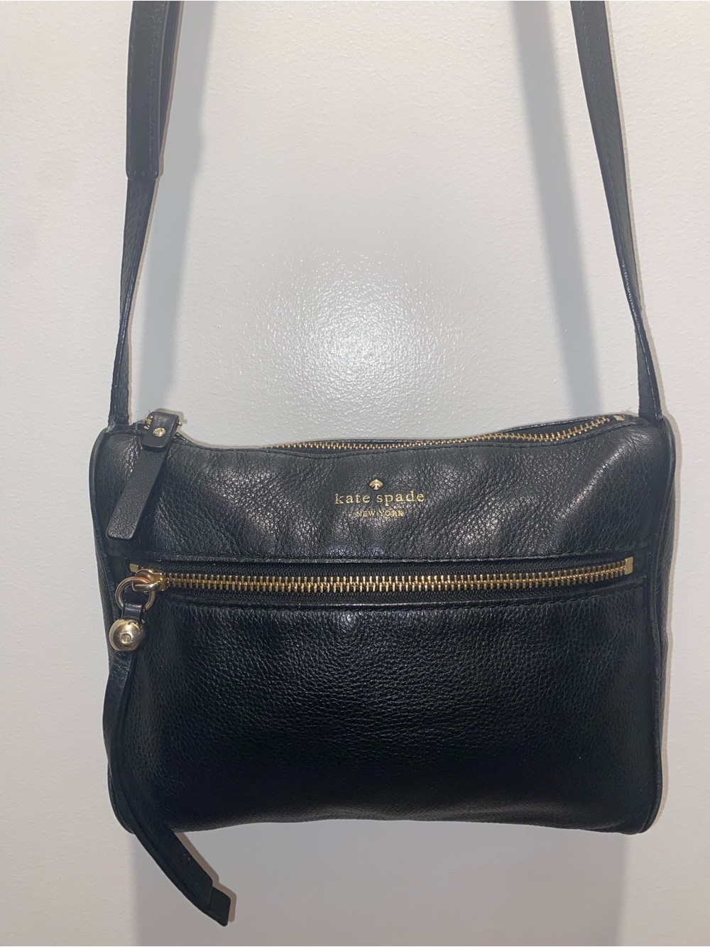 kate spade Black Leather Crossbody with Gold Hardware